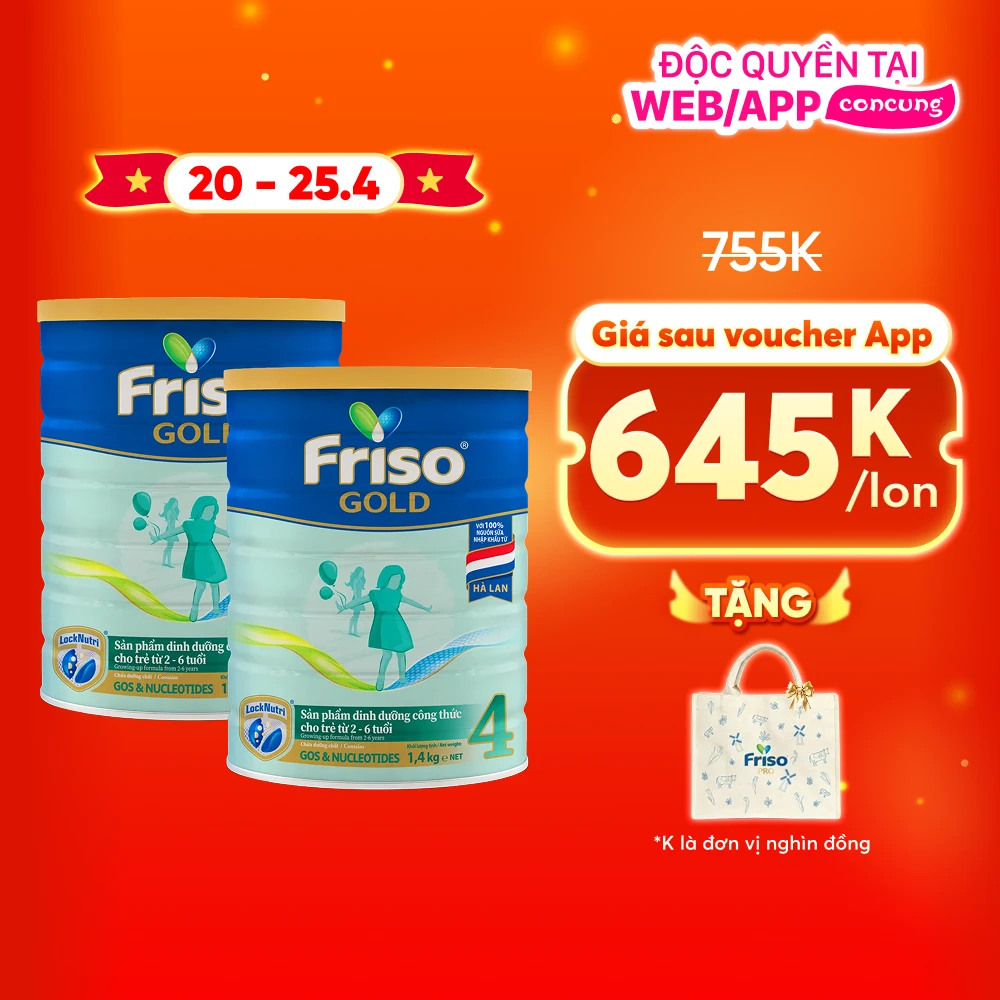 Combo 2 lon Friso Gold 4, 2 - 6 tuổi (1400gr)