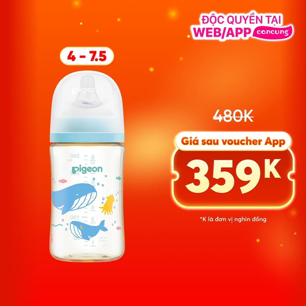 Combo 1 Bình Sữa Pigeon PPSU Softouch Baby-Friendly World 240ml, đại dương (M) và Bình Sữa Pigeon PPSU Softouch Baby-Friendly World 240ml, muông thú (M)