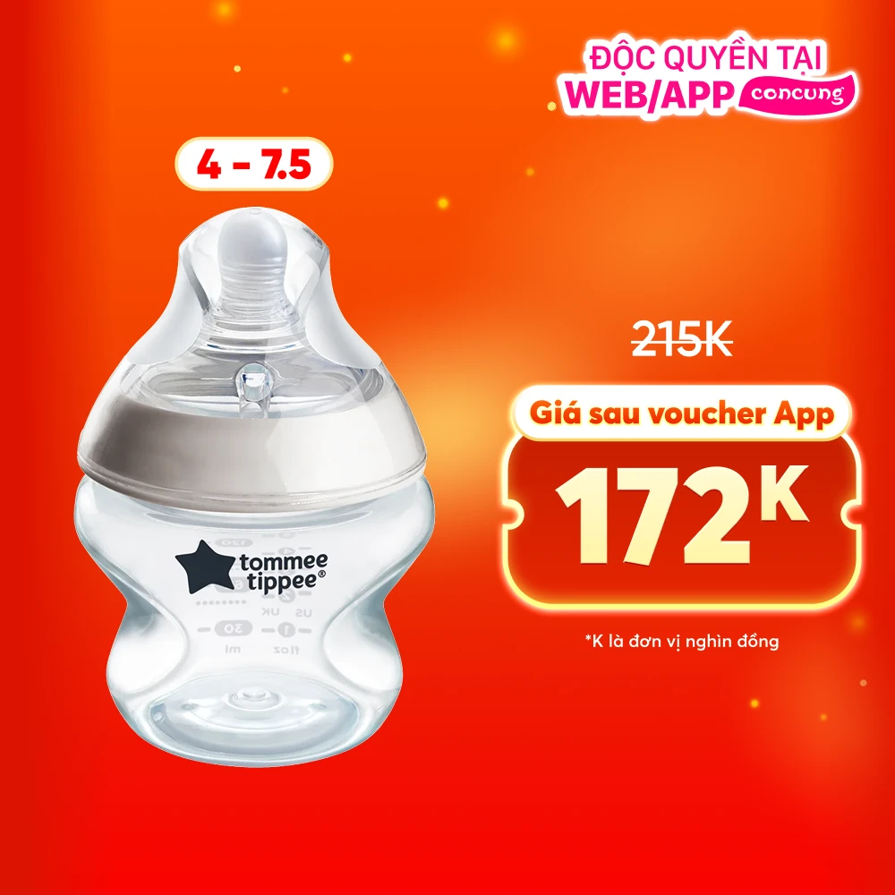 Bình sữa PP ty siêu mềm tự nhiên Tommee Tippee Natural Start 150ml, núm ty đi kèm 0-3 tháng