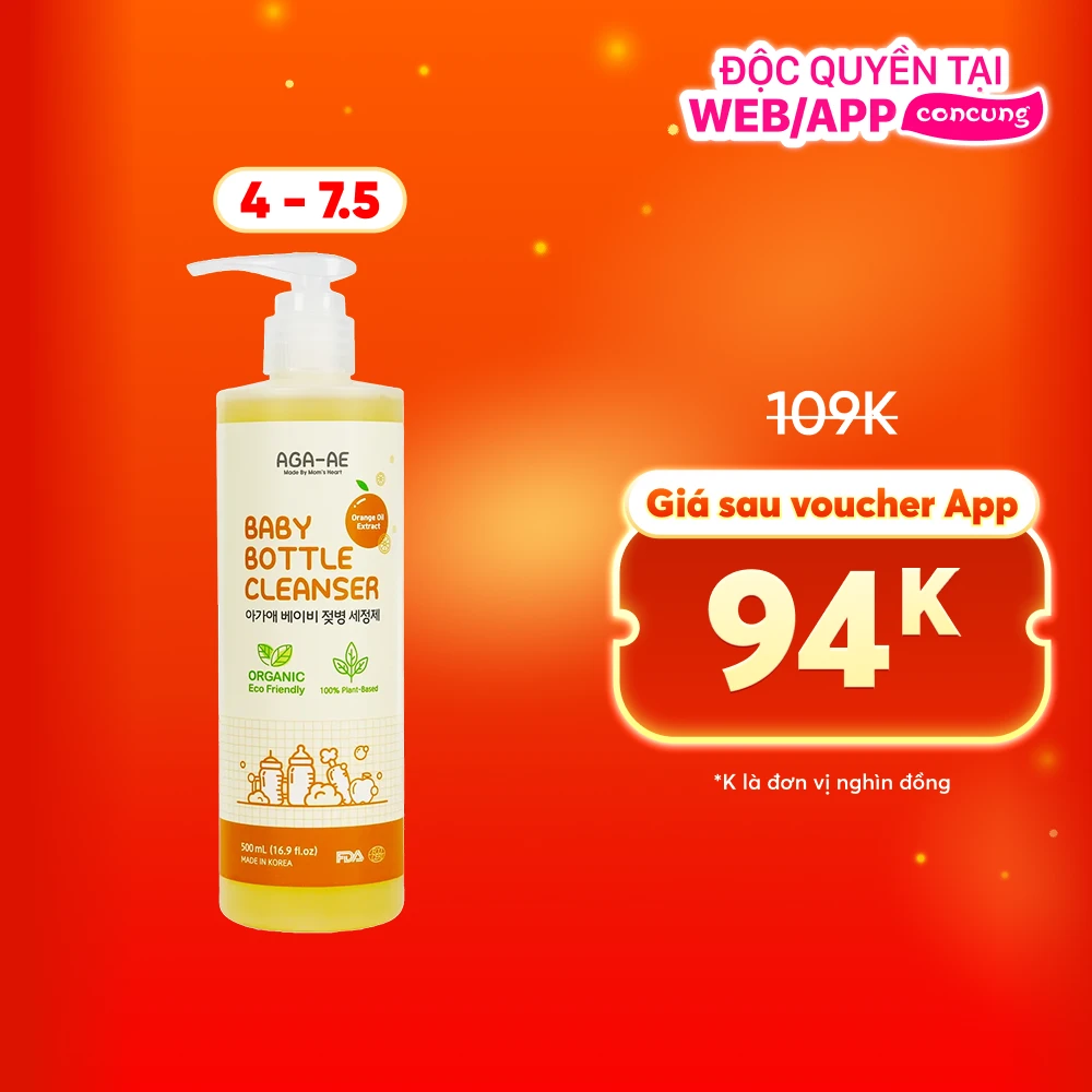 Nước rửa bình sữa AGA-AE hương cam - Chai 500ml (Giao bao bì ngẫu nhiên)