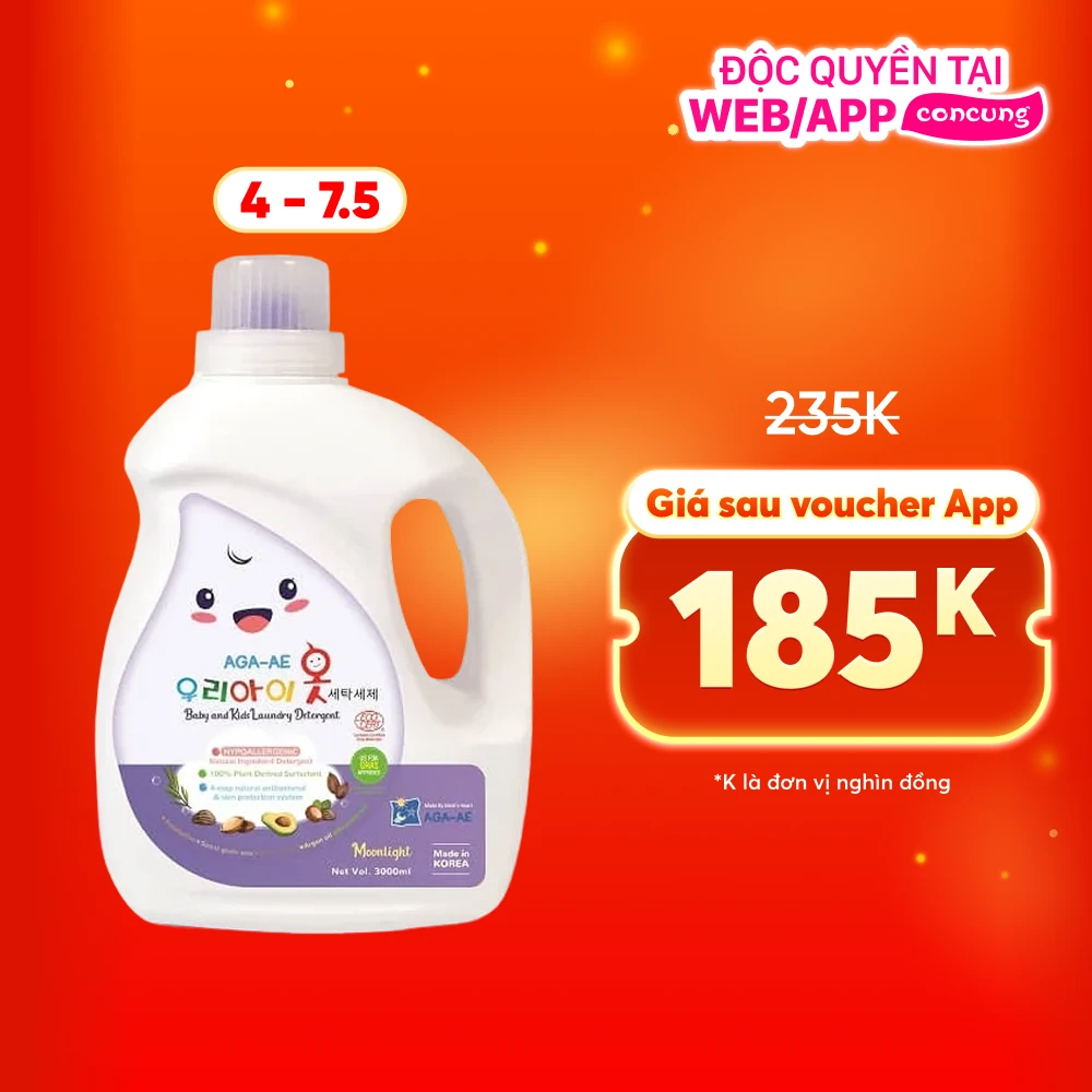 Nước giặt Hàn quốc AGA - AE kháng khuẩn & bảo vệ da bé - Moonlight 3L