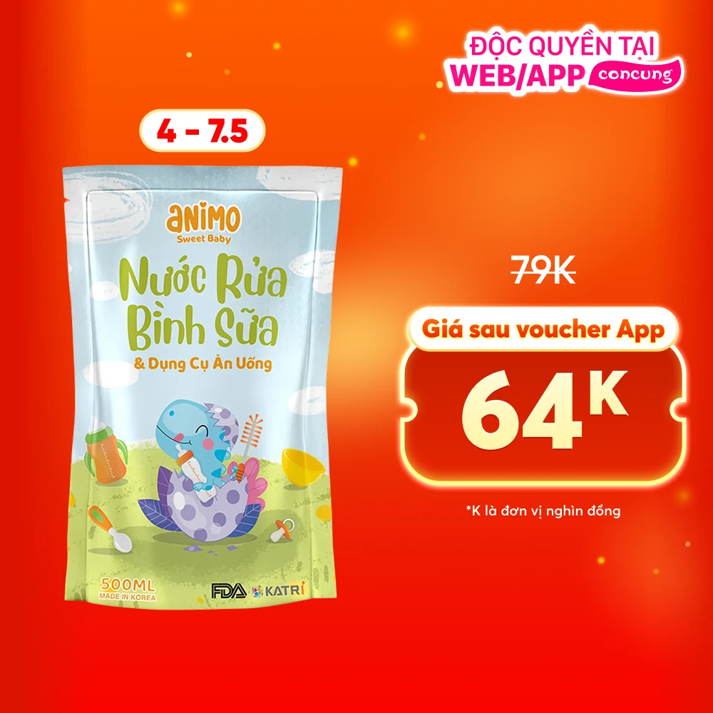 Nước rửa bình sữa Animo túi 500ml (Xanh da trời)