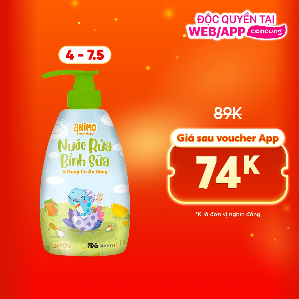 Nước rửa bình sữa Animo chai 500ml (Xanh da trời)
