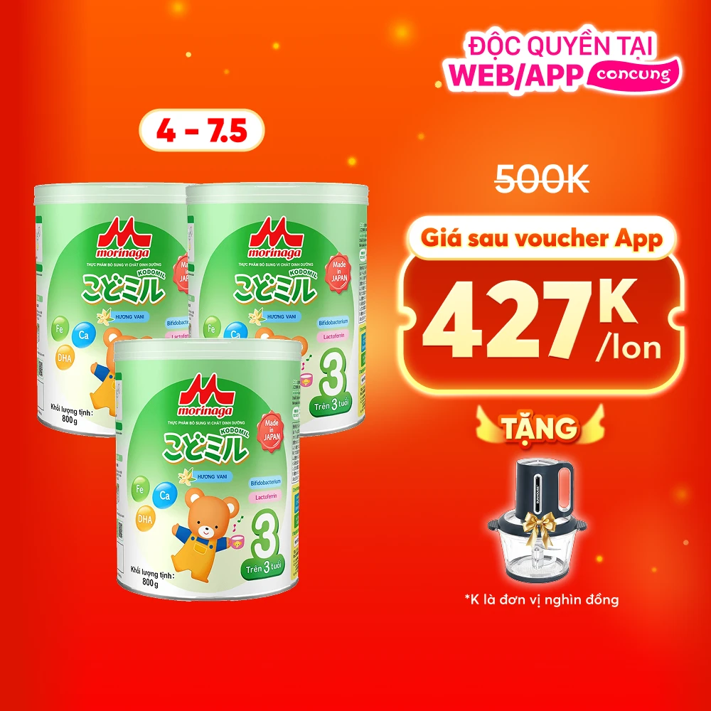 Combo 3 lon Morinaga số 3 Hương vani (Kodomil), trên 3 tuổi, 800g