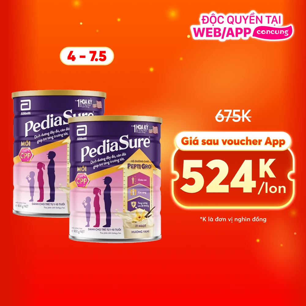 Thực phẩm dinh dưỡng y học cho trẻ 1-10 tuổi: Pediasure vani 800g (mẫu cũ: 850g)