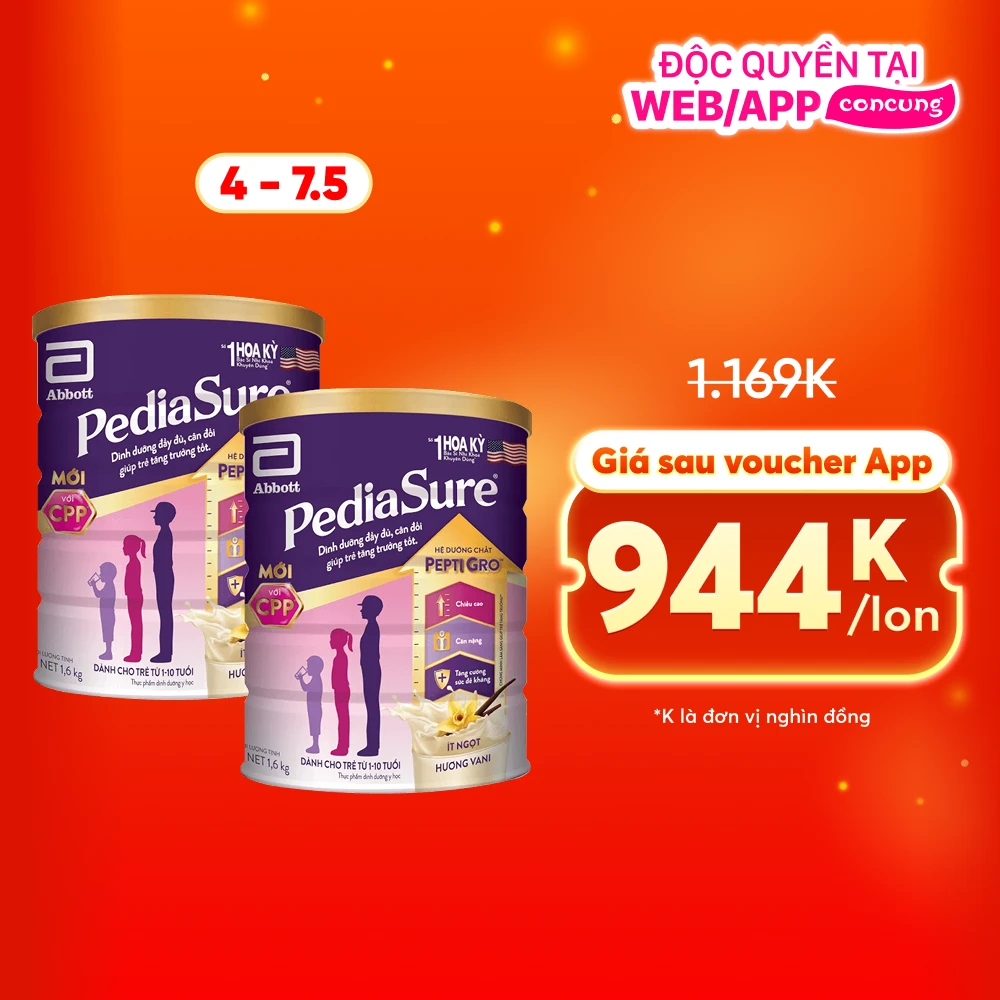 Thực phẩm dinh dưỡng y học cho trẻ 1-10 tuổi: Pediasure vani 1,6kg (Giao bao bì ngẫu nhiên)