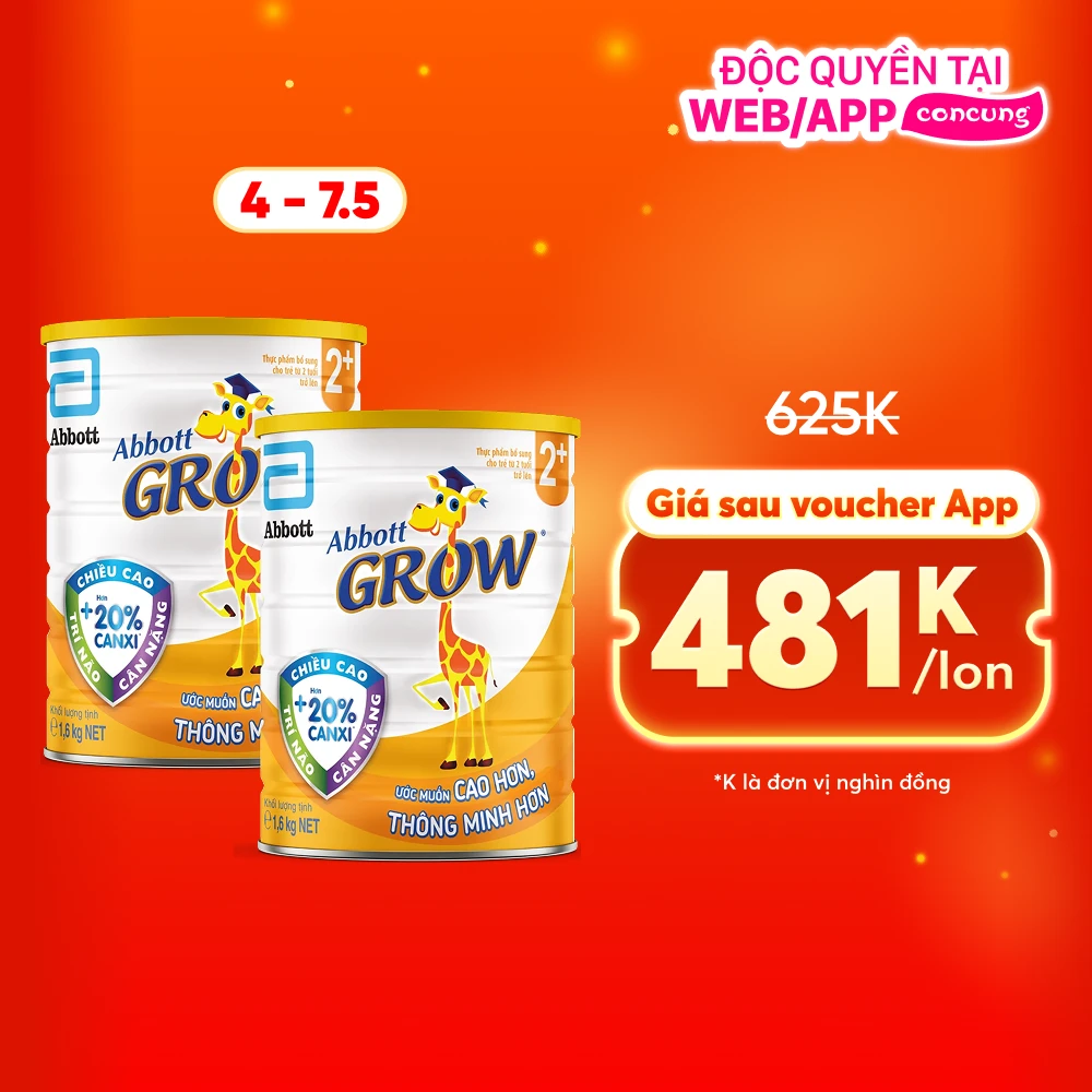 Sữa Abbott Grow 2+ 1,6kg (trên 2 tuổi) (tên cũ: Abbott Grow 4 1,7kg, giao bao bì ngẫu nhiên)