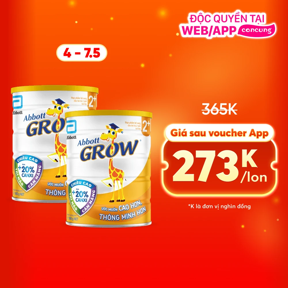 Sữa Abbott Grow 2+ 850g (trên 2 tuổi) (tên cũ: Abbott Grow 4 900g, giao bao bì ngẫu nhiên)