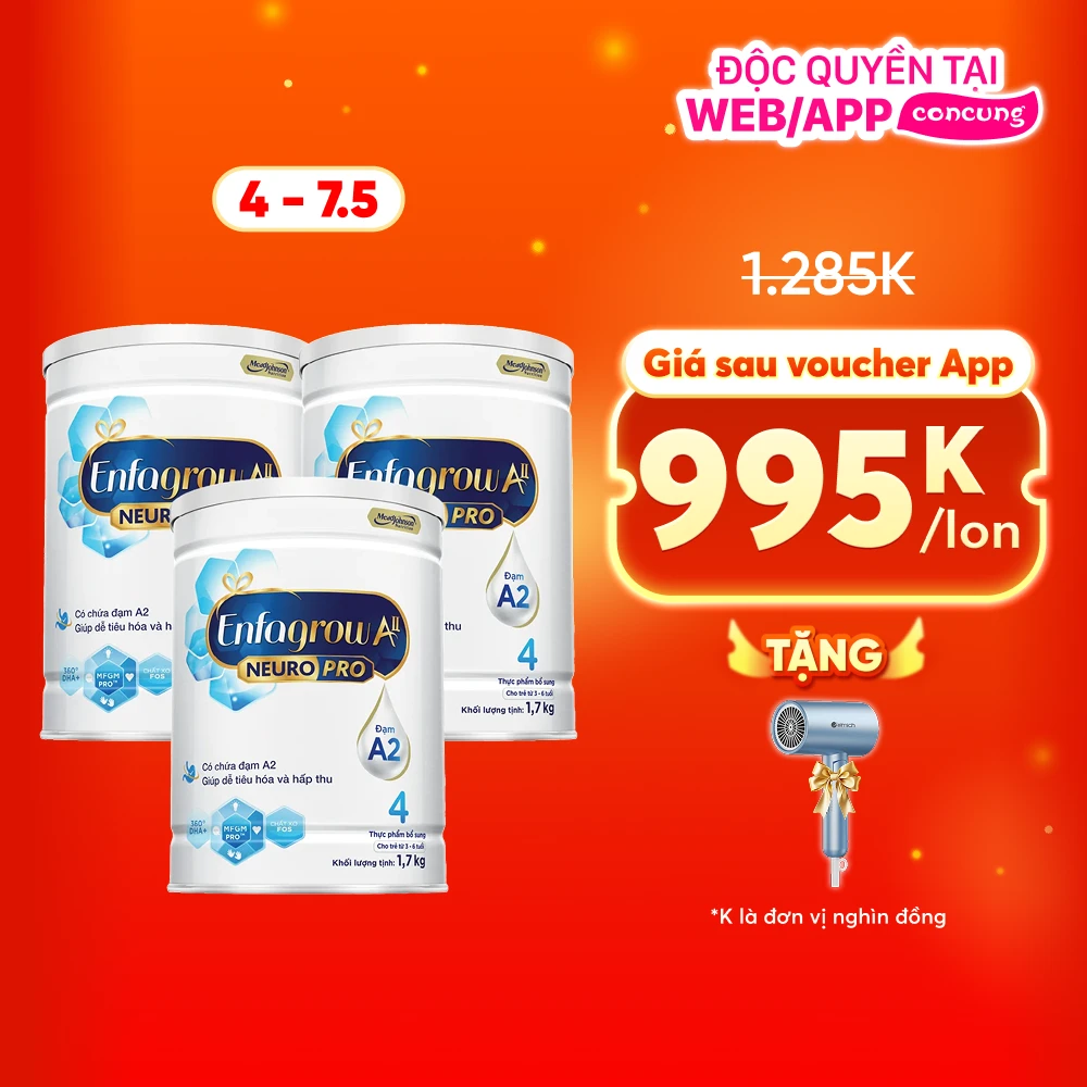 Combo 3 Sữa Enfagrow A2 Neuro Pro số 4 1.7 kg (3 - 6 tuổi)