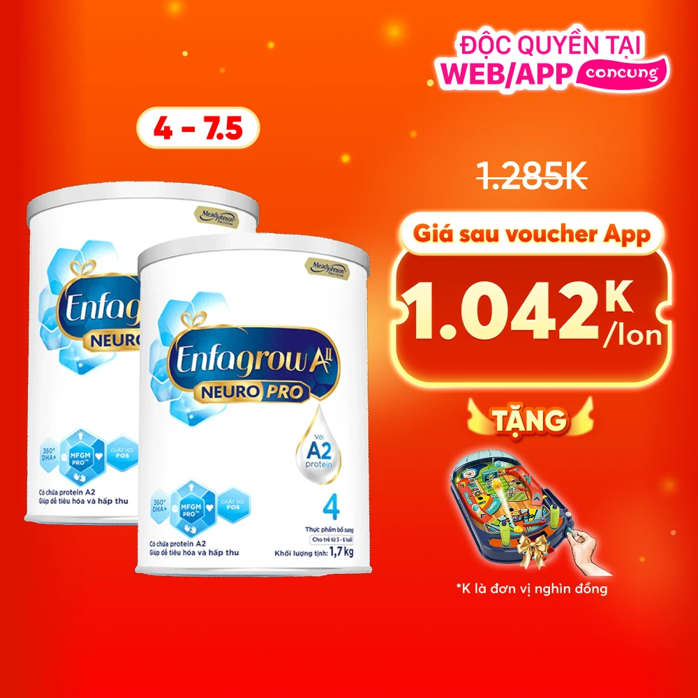 Combo 2 Sữa Enfagrow A2 Neuro Pro số 4 1.7 kg (3 - 6 tuổi)