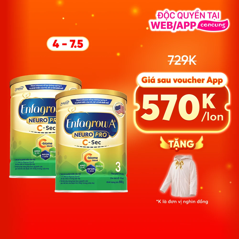 Combo 2 Sữa Enfagrow A+ NeuroPro 3 C-Sec 800g (2-6 tuổi)