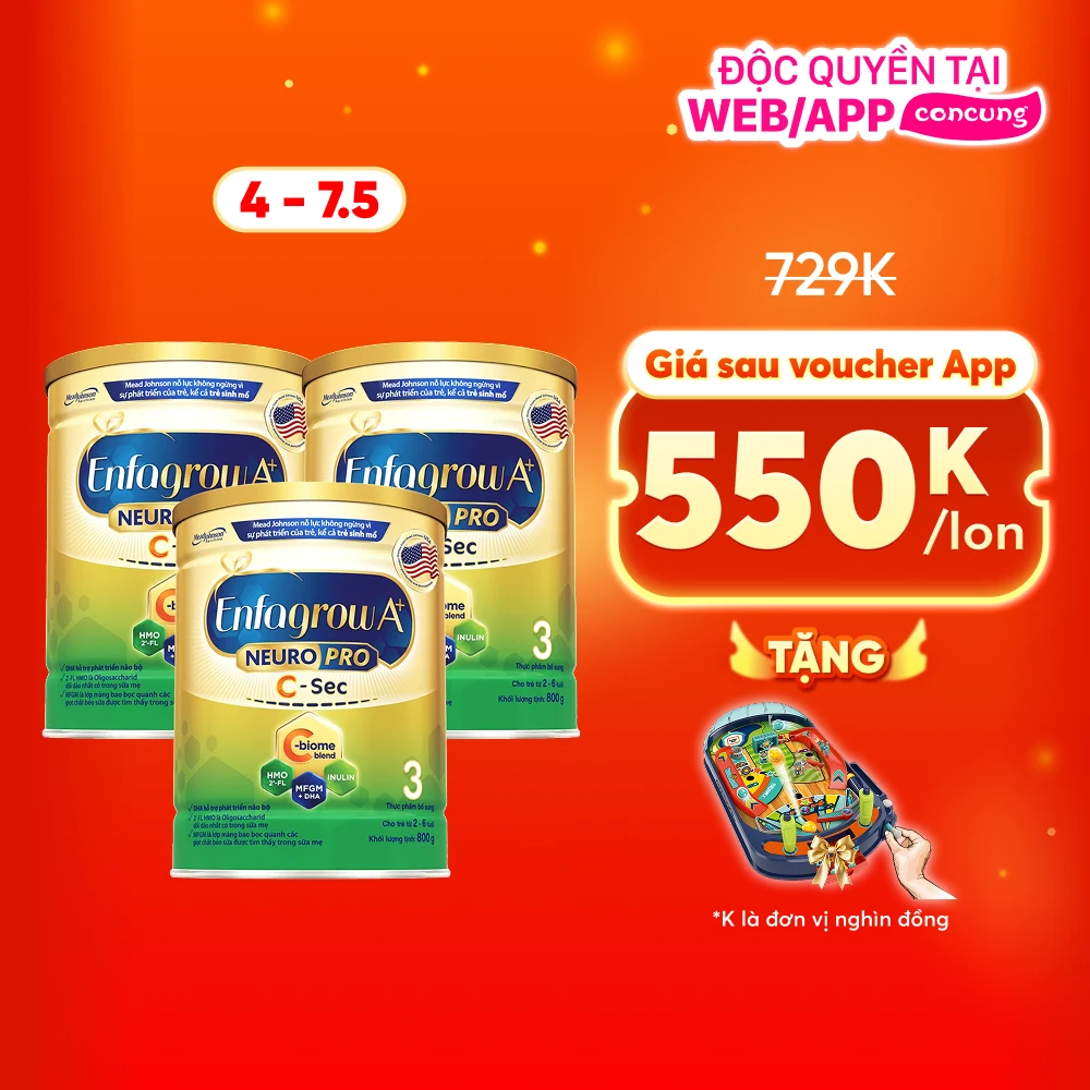 Combo 3 Sữa Enfagrow A+ NeuroPro 3 C-Sec 800g (2-6 tuổi)