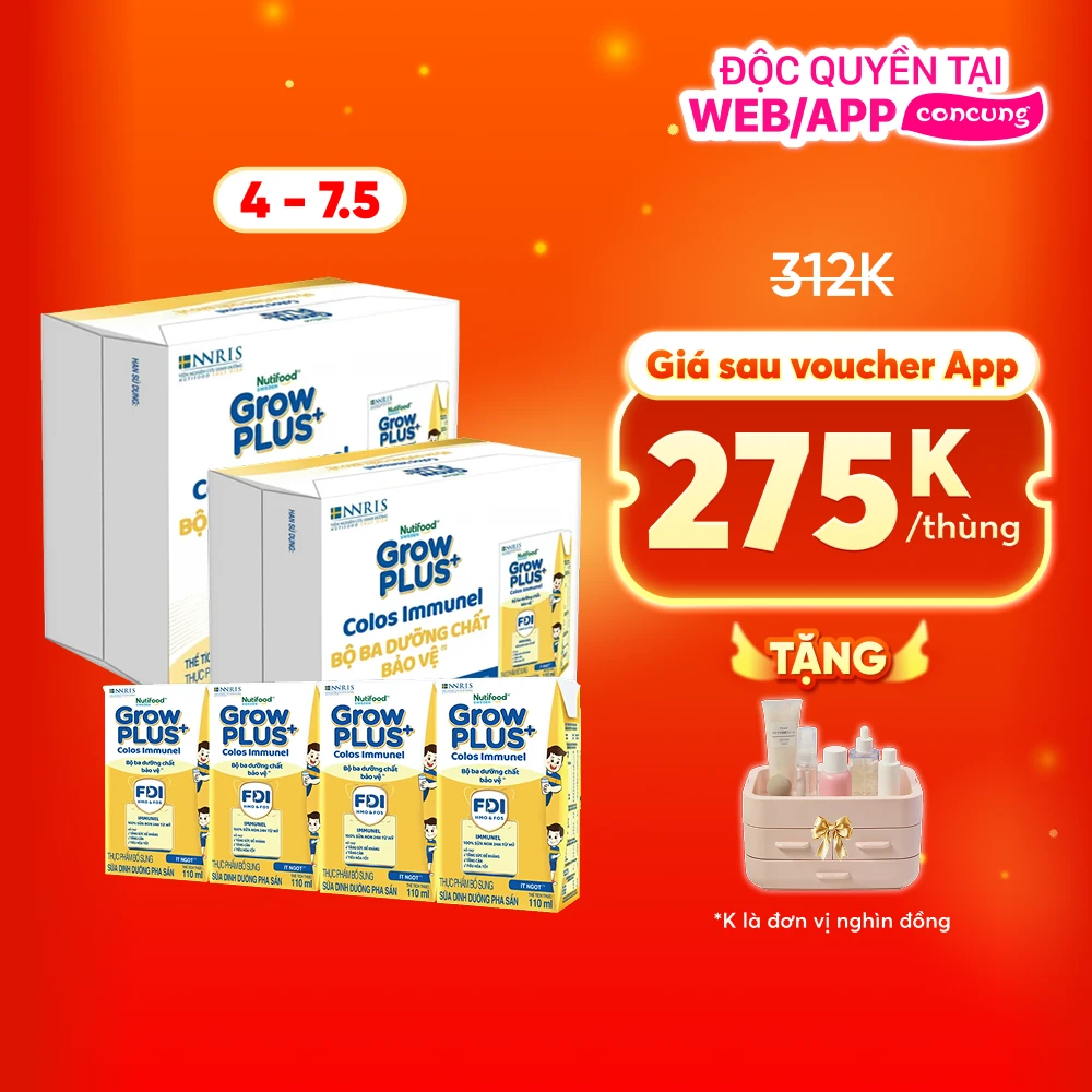 2 Thùng Sữa dinh dưỡng pha sẵn GrowPLUS+ Colos Immunel 110ml, lốc 4 hộp (Từ 1 tuổi)