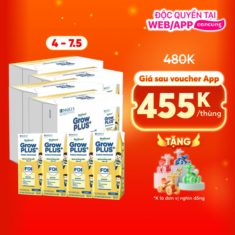 Sữa GrowPLUS+ Colos Immunel 180ml, lốc 4 hộp (Trên 1 tuổi)