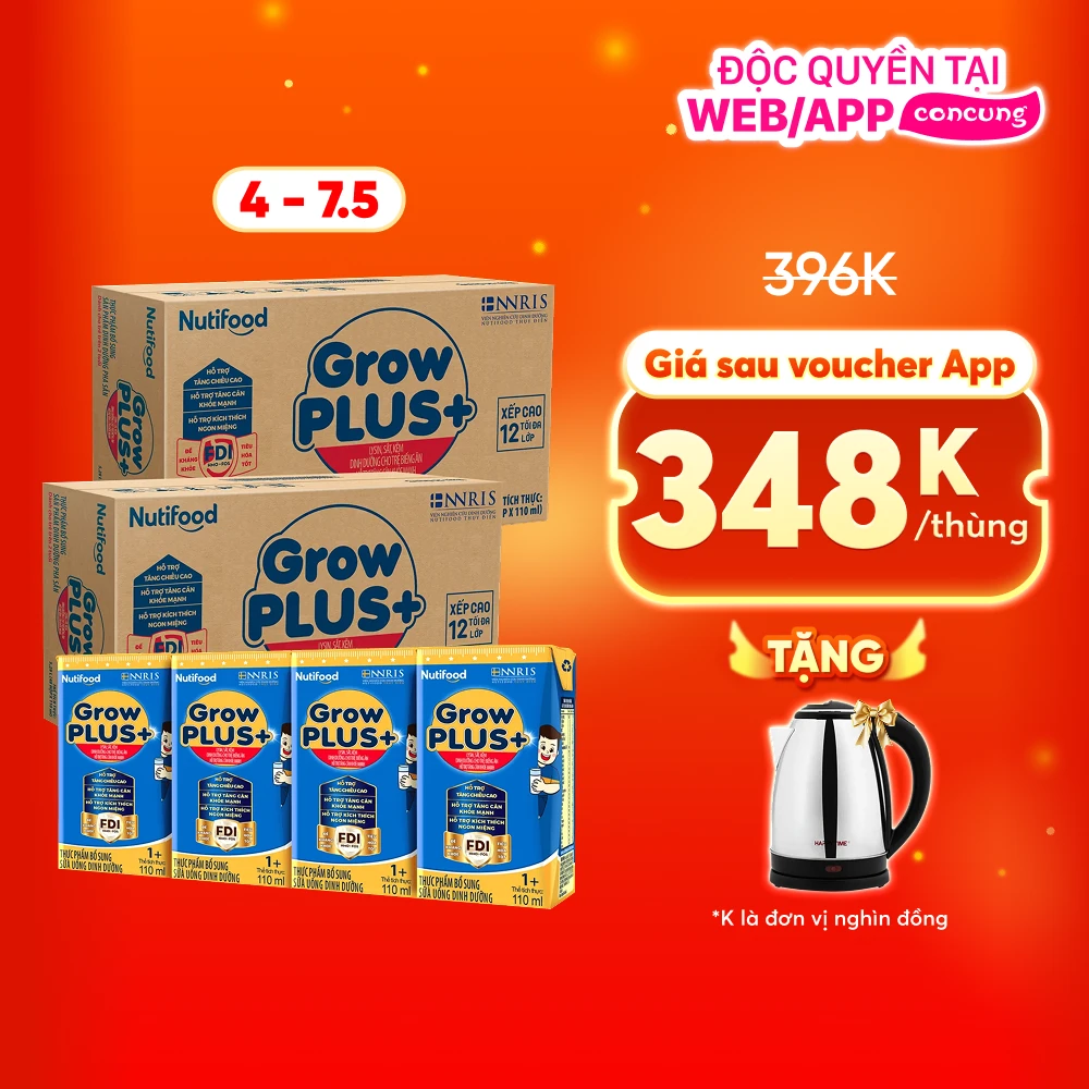 Sữa GrowPLUS+ Xanh 1+ 110ml (lốc 4 hộp)