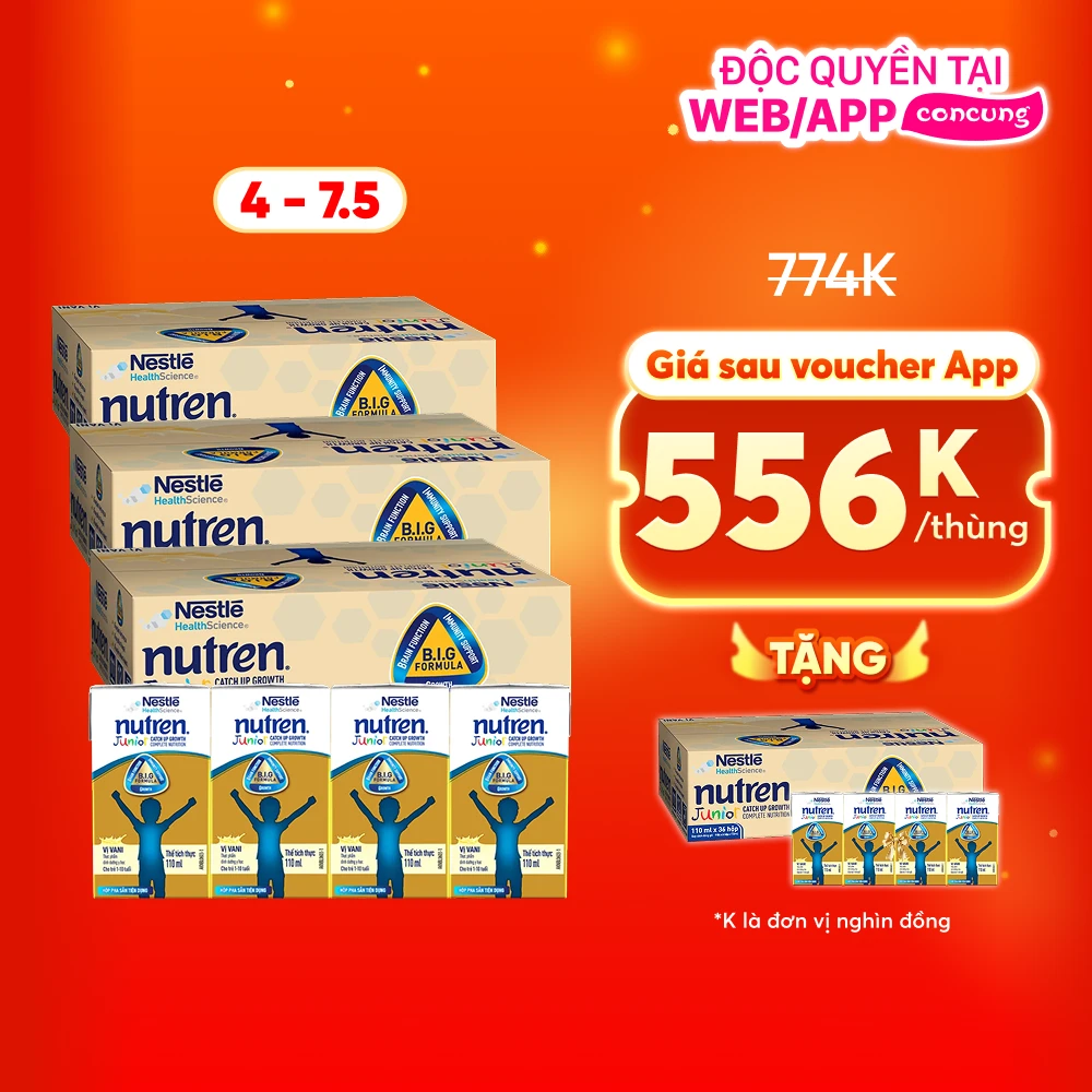 3 Thùng Thực phẩm dinh dưỡng y học Nutren Junior 110ml (1 -10 tuổi) (Lốc 4 hộp)