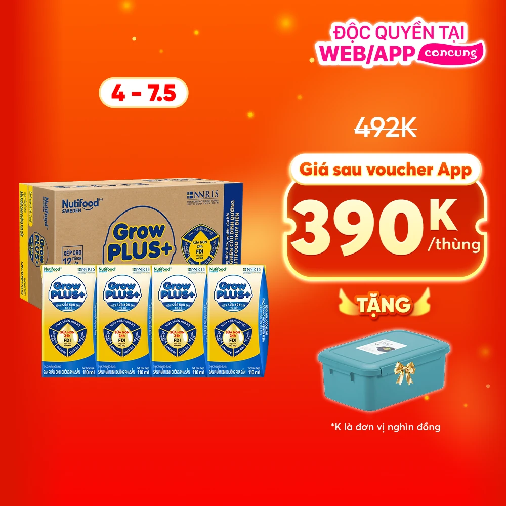 Sữa GrowPLUS+ Sữa non Vàng 2+ 110ml (lốc 4 hộp)