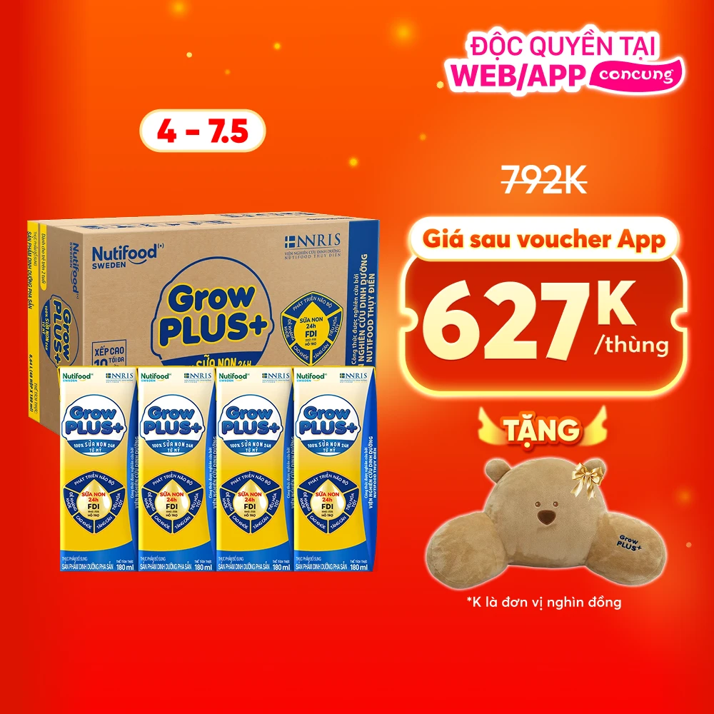 Sữa GrowPLUS+ Sữa non Vàng 2+ 180ml (lốc 4 hộp)