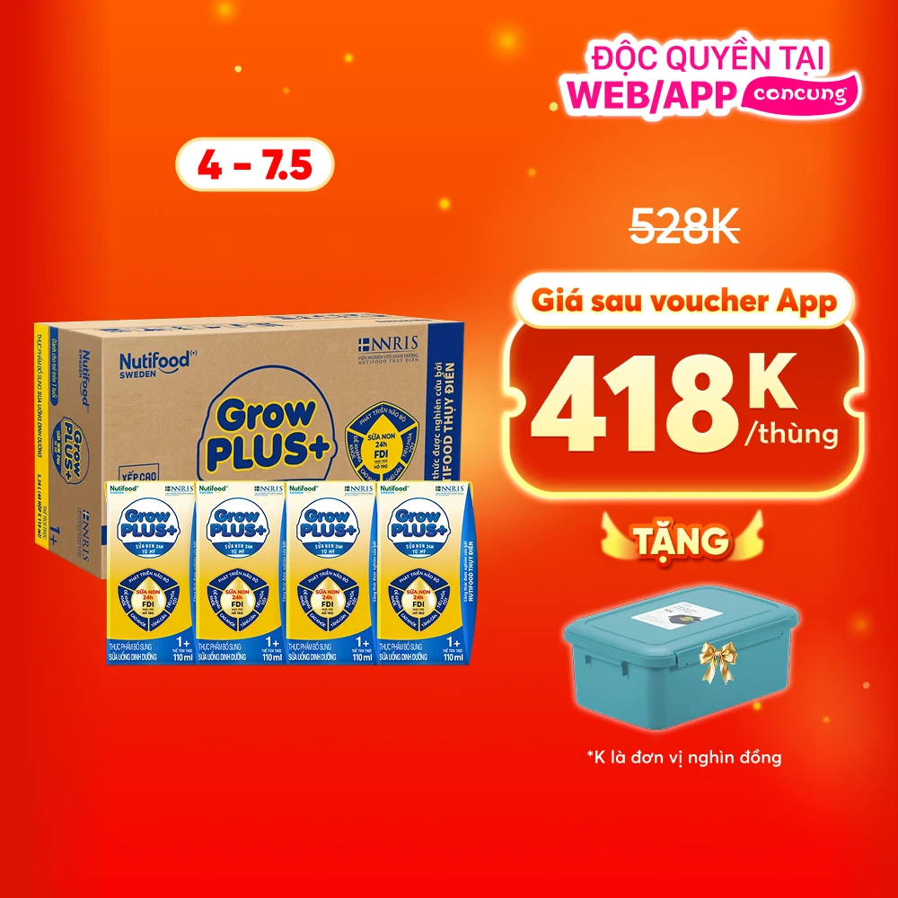 Sữa GrowPLUS+ Sữa non Vàng 1+ 110ml (lốc 4 hộp)