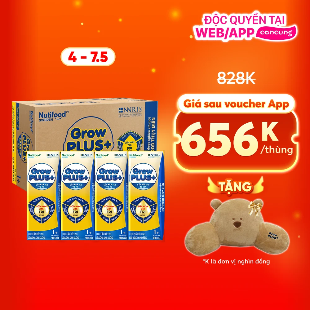 Sữa GrowPLUS+ Sữa non Vàng 1+ 180ml (lốc 4 hộp)