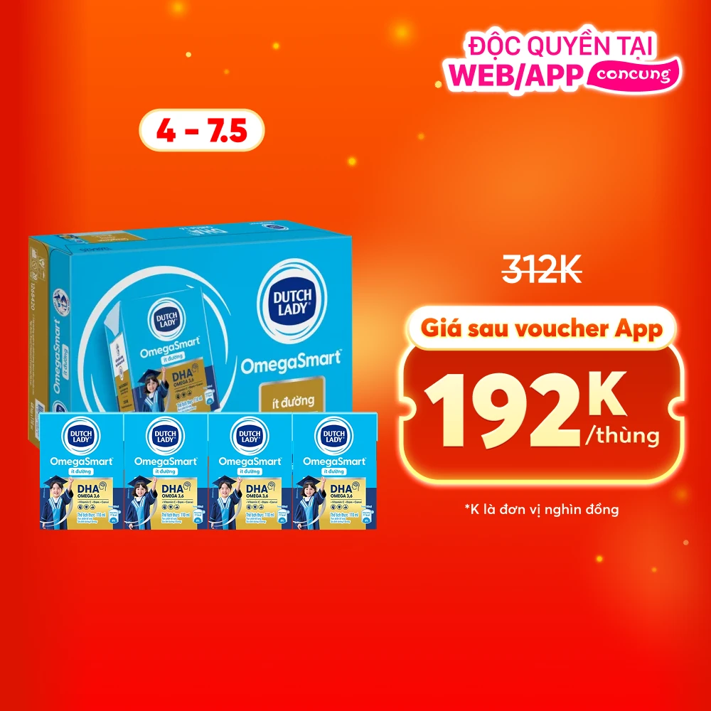 Combo 3 Sữa Dinh Dưỡng Dutch Lady OmegaSmart Ít Đường 110ml (lốc 4 hộp)