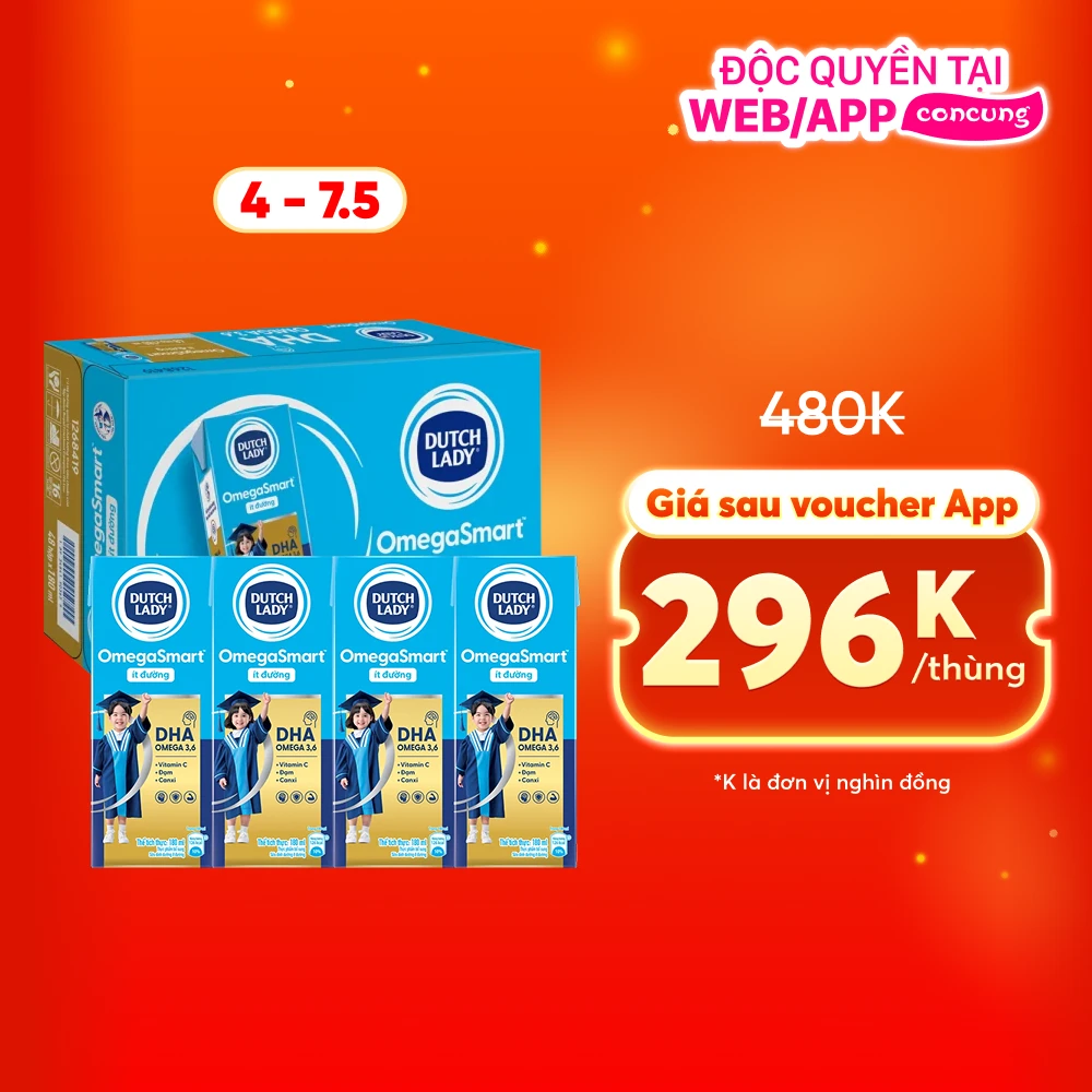 Combo 3 lốc Sữa Dinh Dưỡng Dutch Lady OmegaSmart Ít Đường 180ml (lốc 4 hộp)