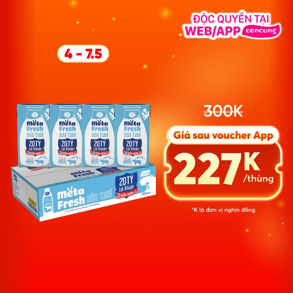 Combo 4 lốc Sữa Tươi Tiệt Trùng MetaFresh Lợi Khuẩn 110ml (lốc 4 hộp)