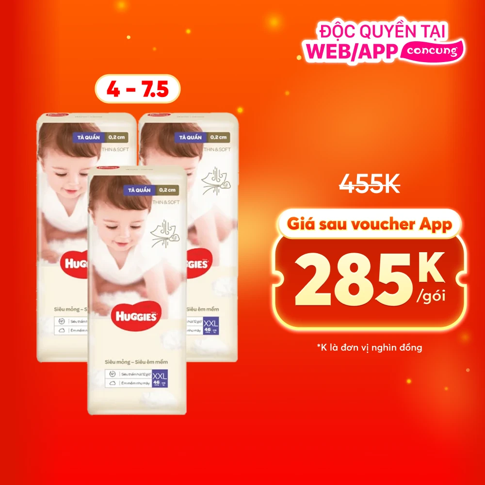 Combo 3 Tã quần Huggies Thin & Soft  (XXL, >15kg, 46 miếng)