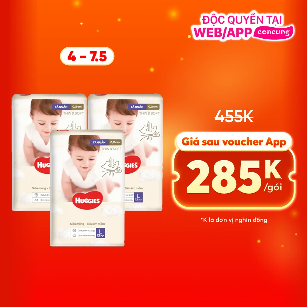 Combo 3 Tã quần Huggies Thin & Soft  (L, 9-14kg, 72 miếng)