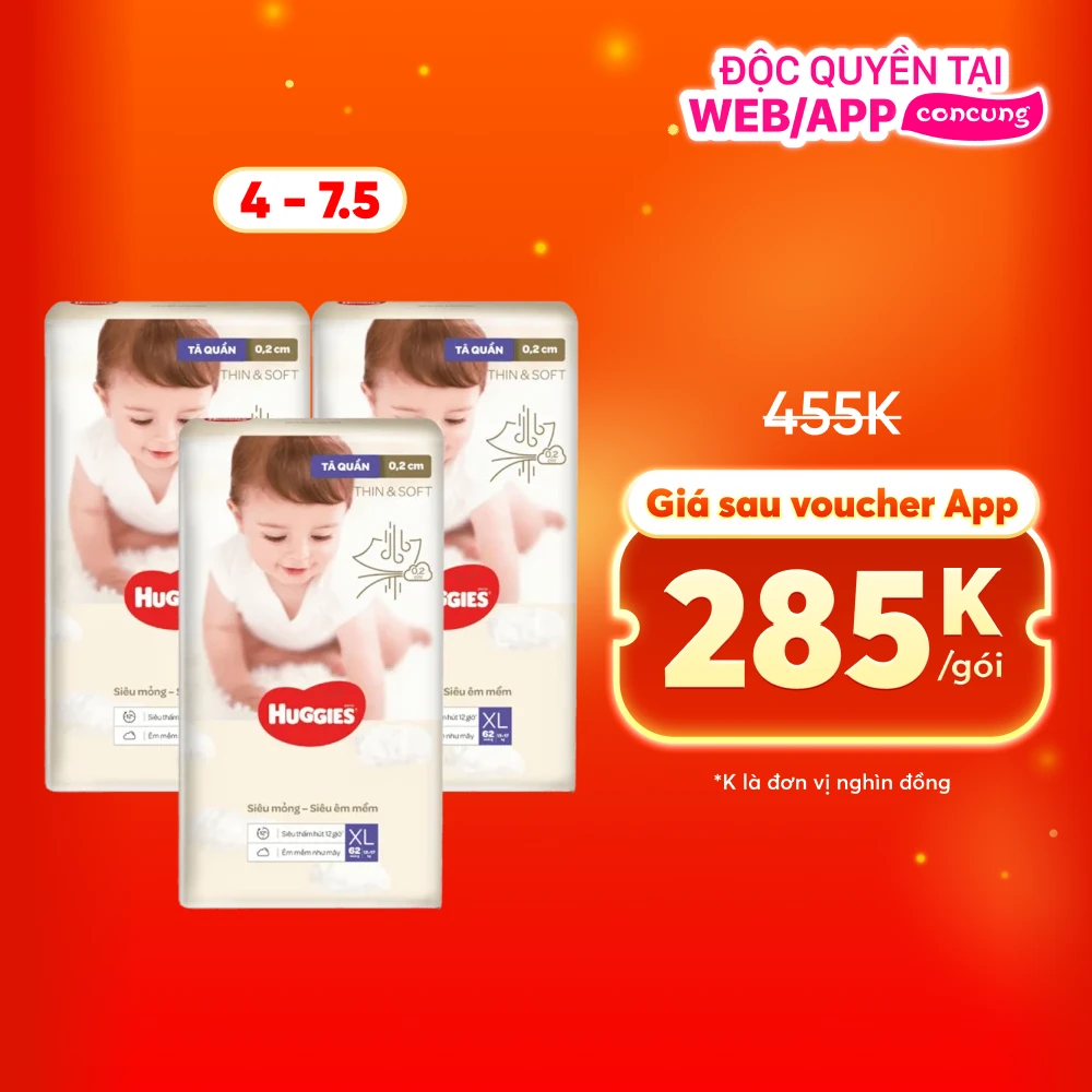Combo 3 Tã quần Huggies Thin & Soft  (XL, 12-17kg, 62 miếng)
