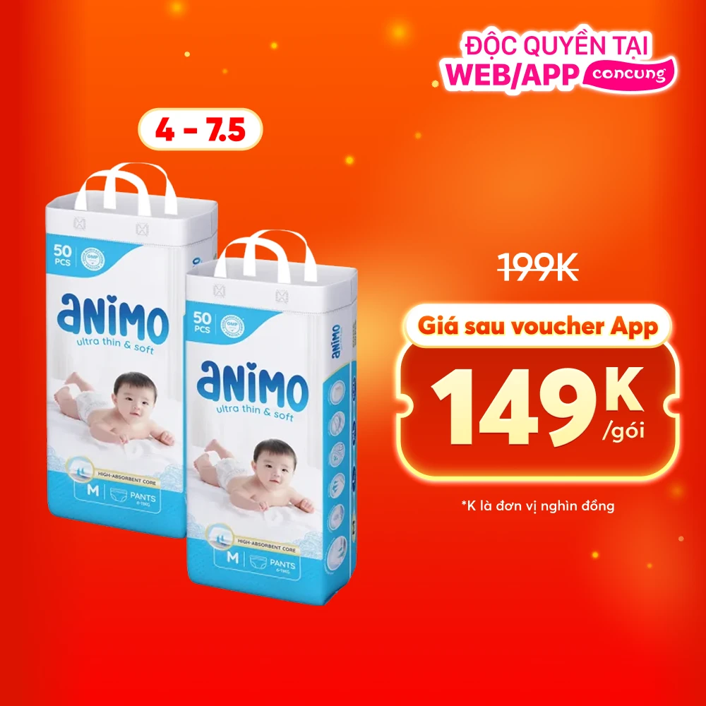 Tã Quần Animo Siêu Mềm Thoáng (M, 50 miếng)