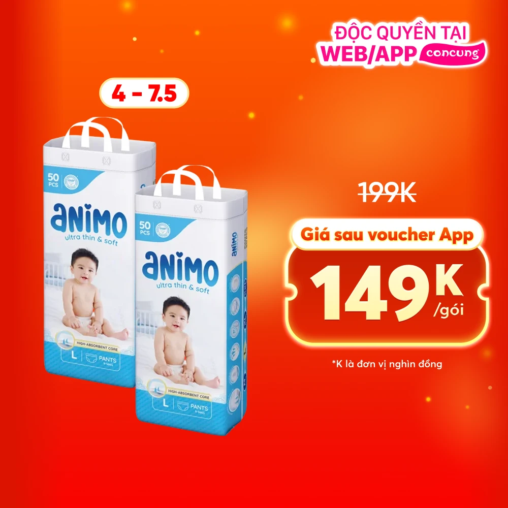 Tã Quần Animo Siêu Mềm Thoáng (L, 50 miếng)