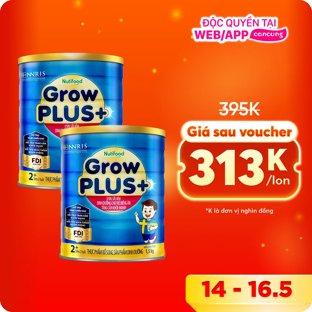 Combo 2 Sữa GrowPLUS+ Xanh 2+ tuổi, 1.5kg
