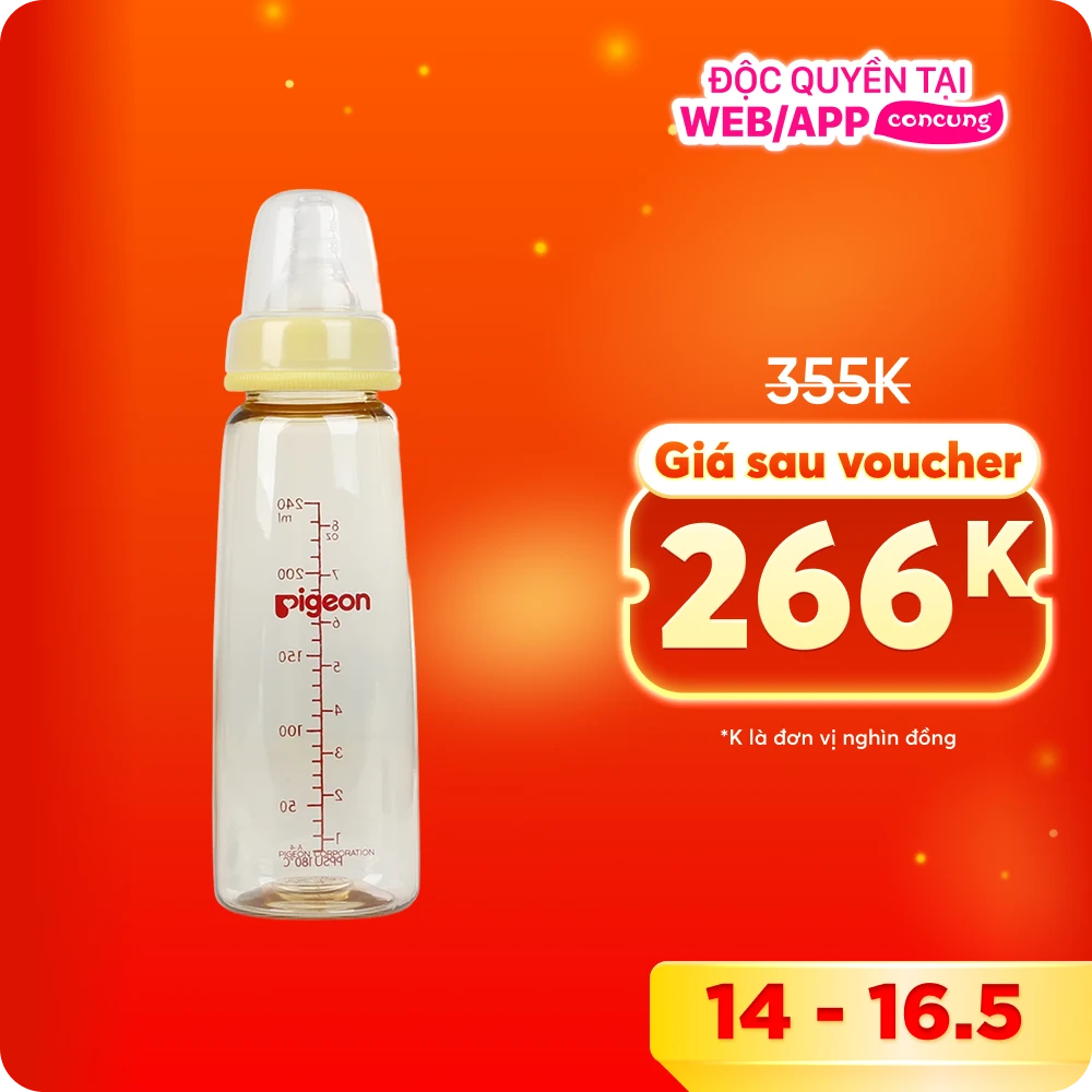 Bình sữa Pigeon nhựa PPSU cổ hẹp 240ml