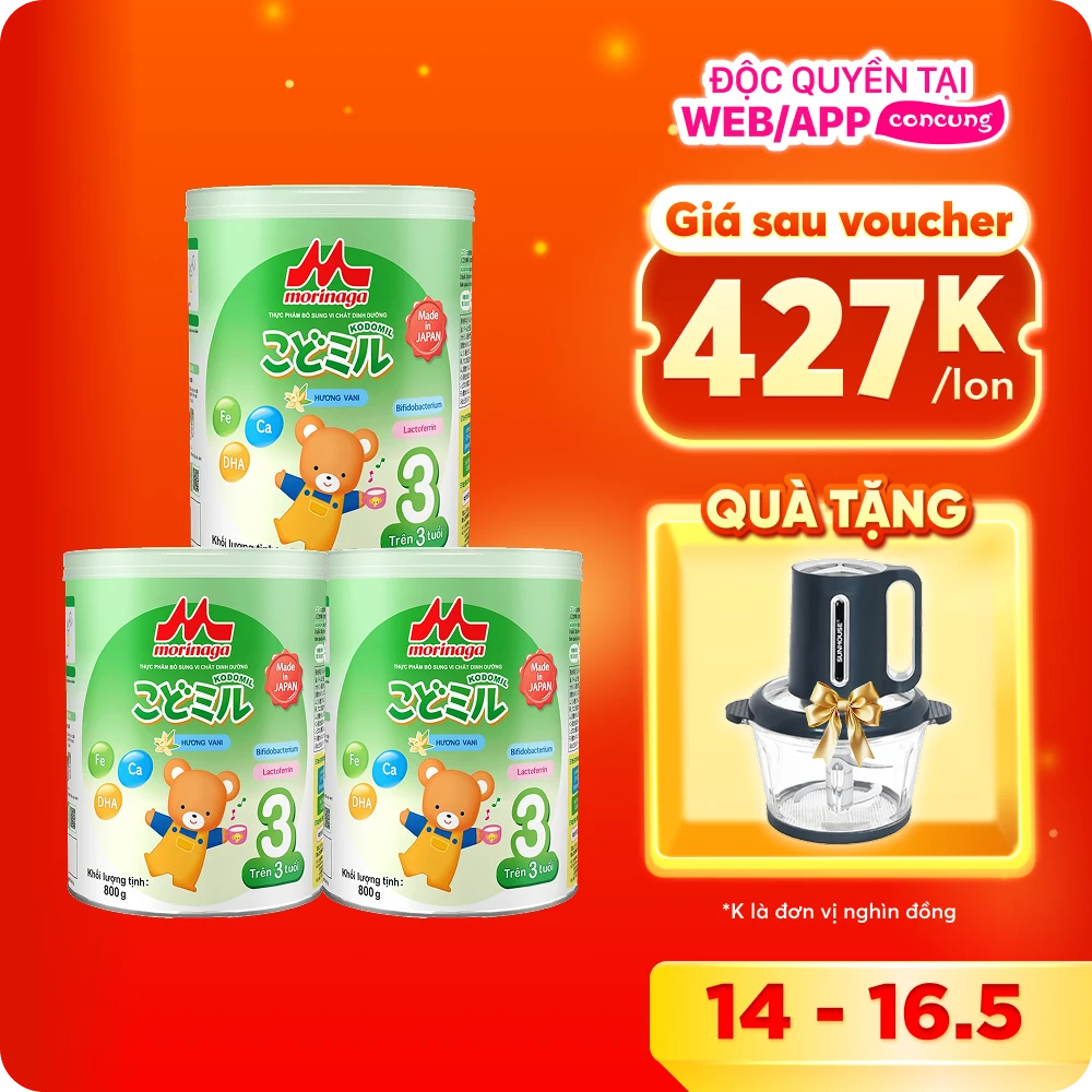 Combo 3 lon Morinaga số 3 Hương vani (Kodomil), trên 3 tuổi, 800g