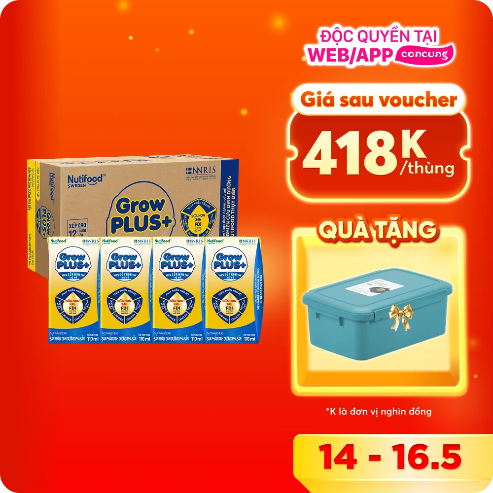 Combo 2 thùng Sữa GrowPLUS+ Sữa non Vàng 1+ 110ml (lốc 4 hộp)