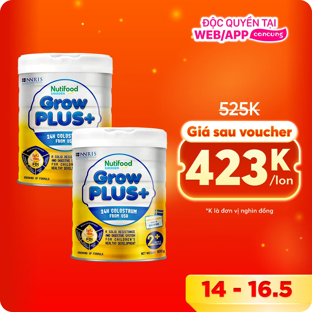 Combo 2 Sữa GrowPLUS+ Sữa Non Vàng 800g (Từ 2 tuổi)