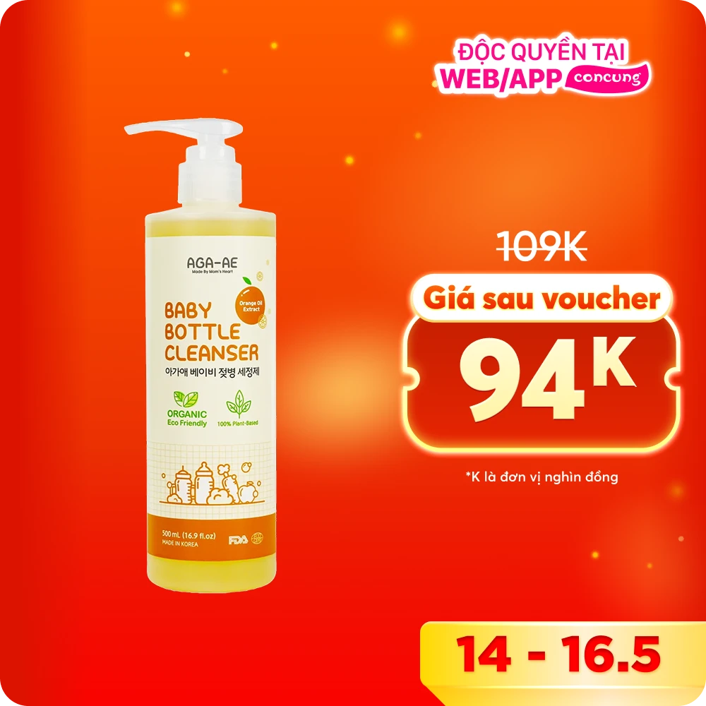 Nước rửa bình sữa AGA-AE hương cam - Chai 500ml (Giao bao bì ngẫu nhiên)