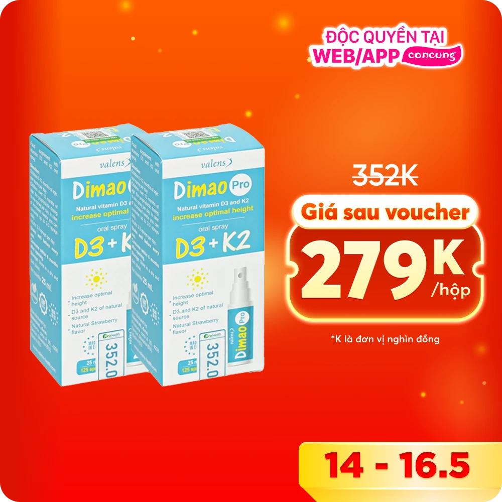 Combo 2 Thực phẩm bảo vệ sức khỏe Dimao Pro Oral Spray D3 + K2