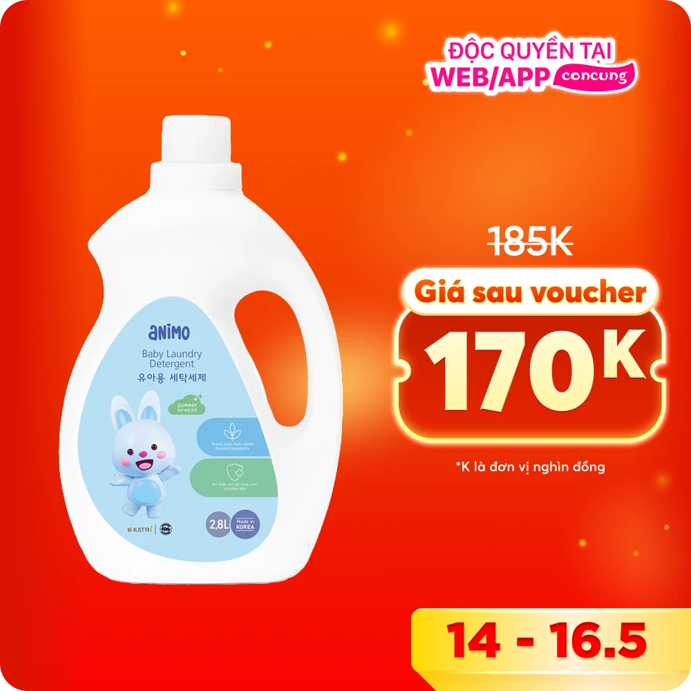 Nước giặt cho bé Animo hương làn gió mùa hè chai 2,8L
