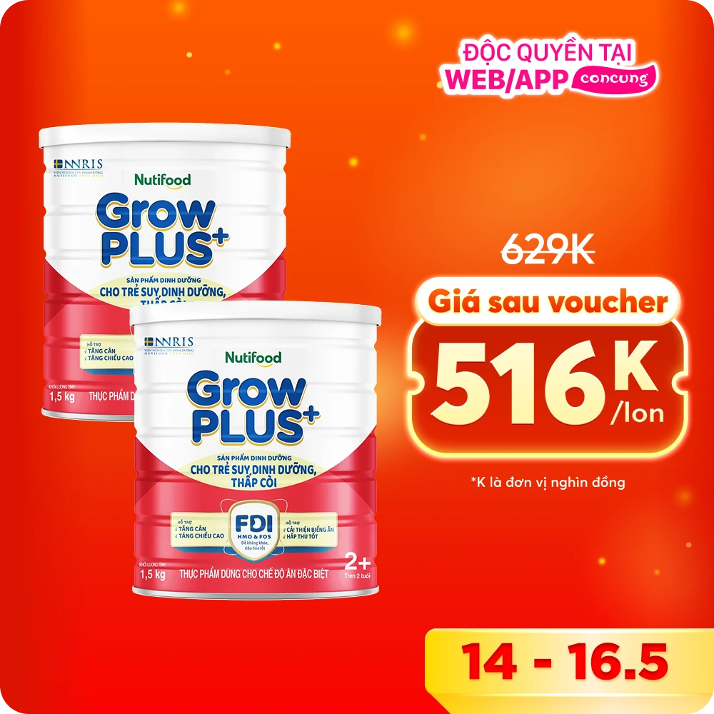 Combo 2 Sữa GrowPLUS+ Đỏ 2+ 1.5kg (Từ 2 tuổi)