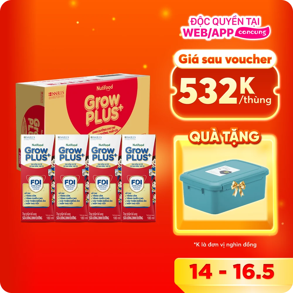 Combo 2 Thùng Sữa GrowPLUS+ Hộp 180ml (lốc 4 hộp)