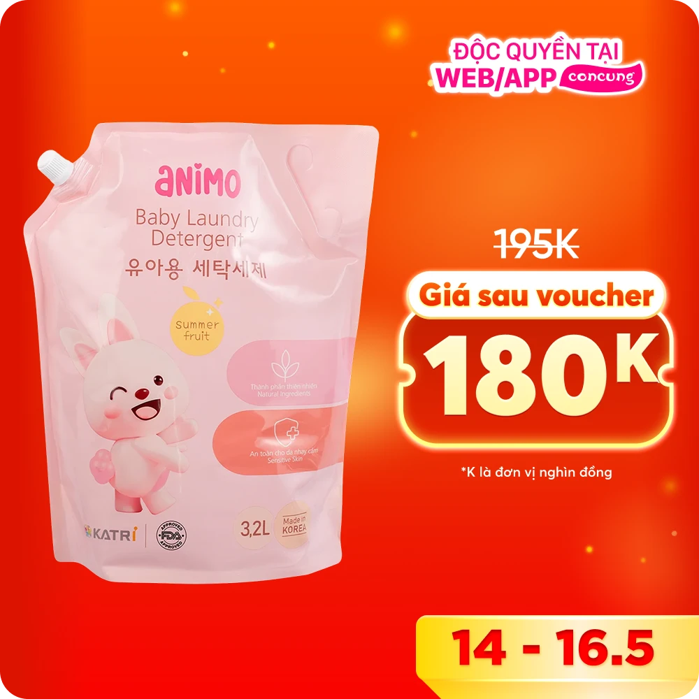 Nước giặt cho bé Animo  hương trái cây mùa hè túi refill 3,2L