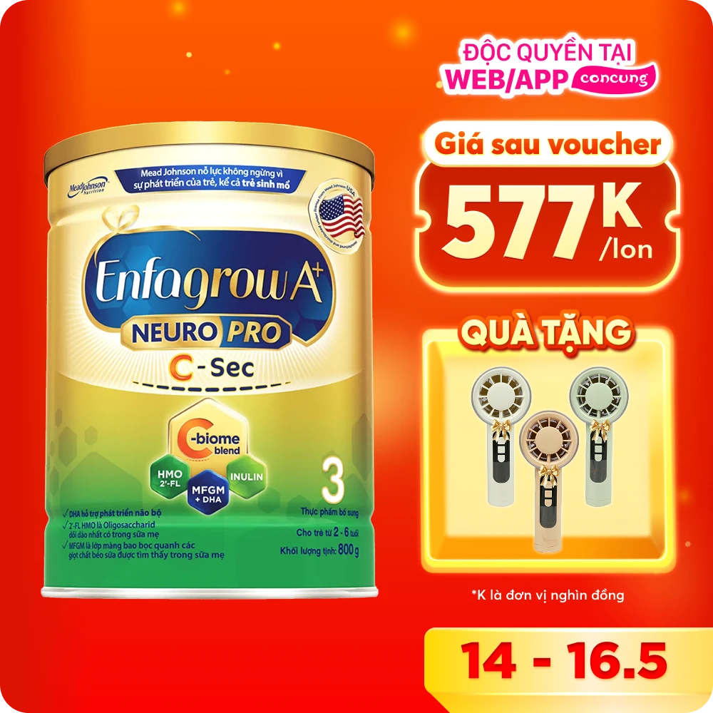 Sữa Enfagrow A+ NeuroPro 3 C-Sec 800g (2-6 tuổi)