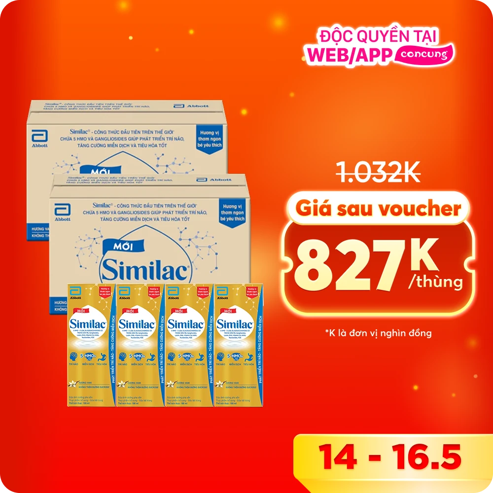 Combo 2 Thùng Thực phẩm bổ sung Similac hương vani 180ml (Lốc 4 hộp)