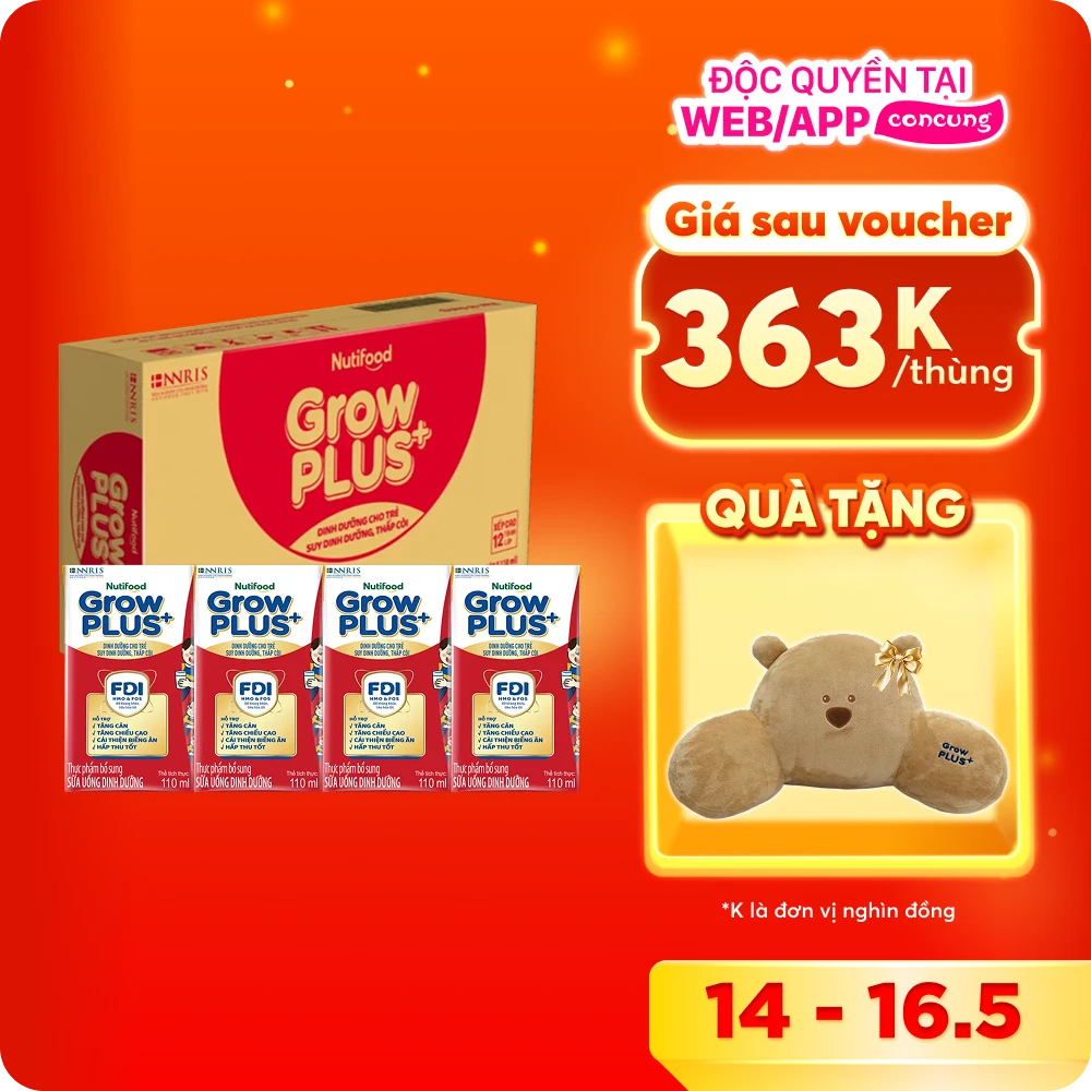 Combo 2 thùng Sữa GrowPLUS+ Hộp 110ml (lốc 4 hộp)