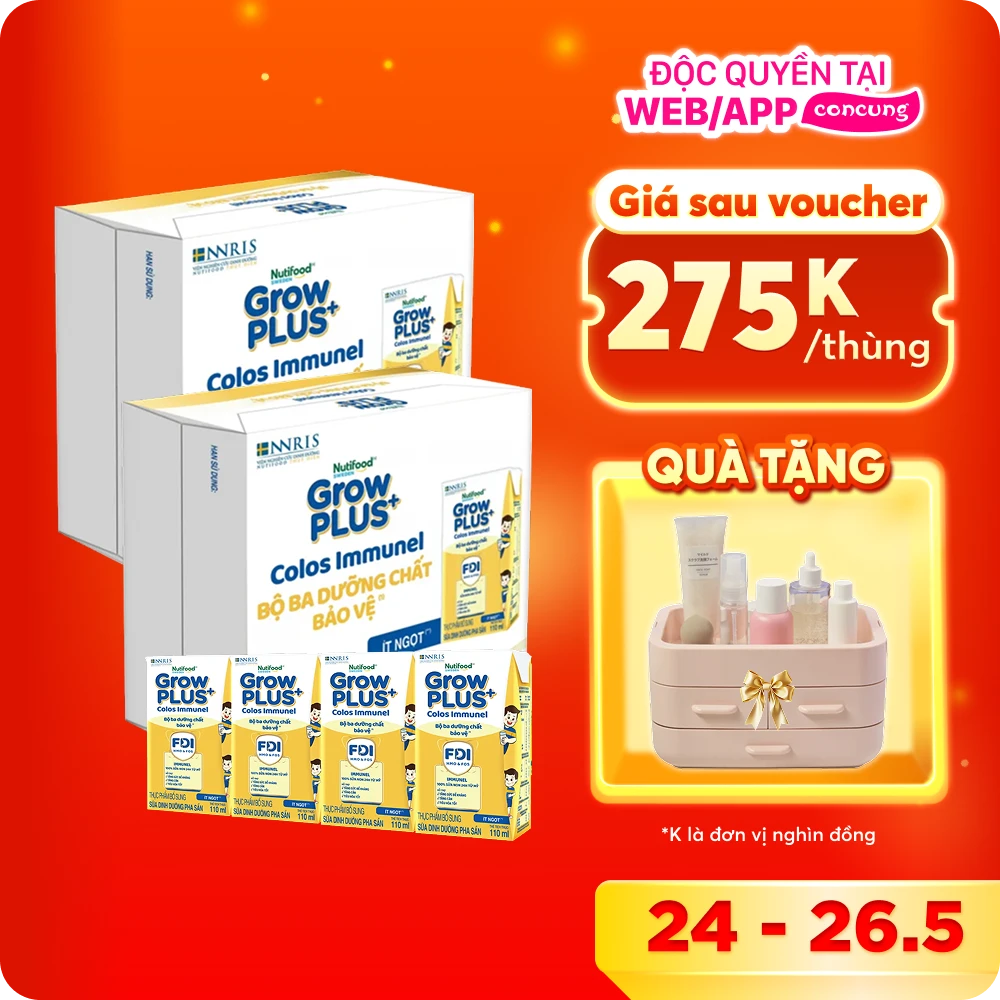 2 Thùng Sữa dinh dưỡng pha sẵn GrowPLUS+ Colos Immunel 110ml, lốc 4 hộp (Từ 1 tuổi)