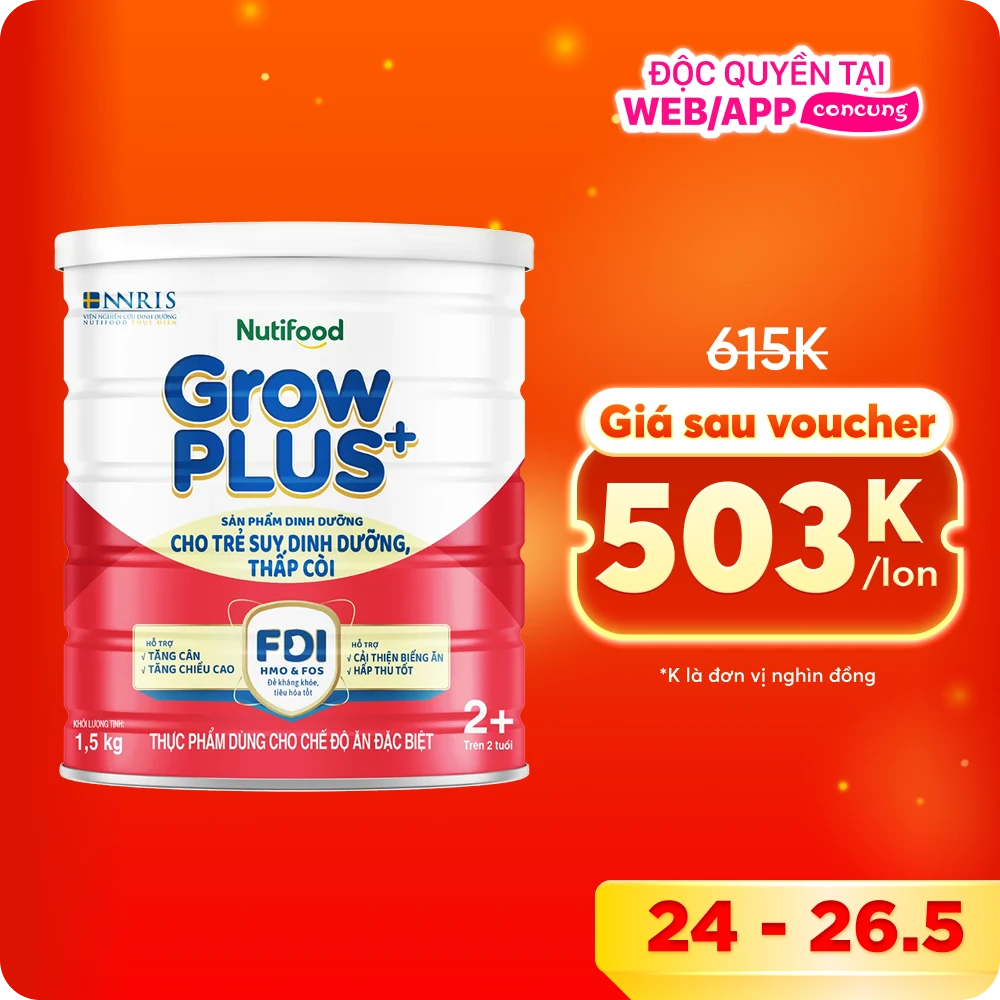 Sữa GrowPLUS+ Đỏ 2+ 1.5kg (Từ 2 tuổi) (giao bao bì ngẫu nhiên)