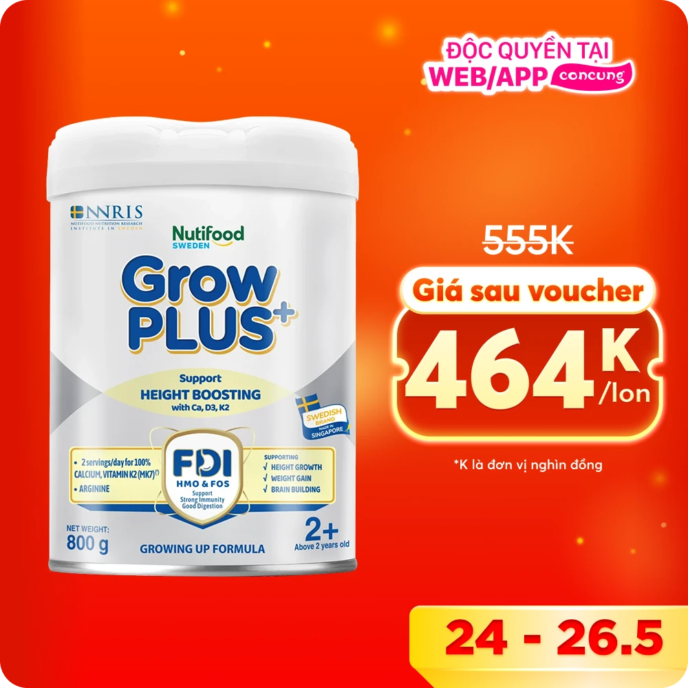 Sản phẩm dinh dưỡng công thức GrowPLUS+ 2+ (Bạc), 800g (trên 2 tuổi)