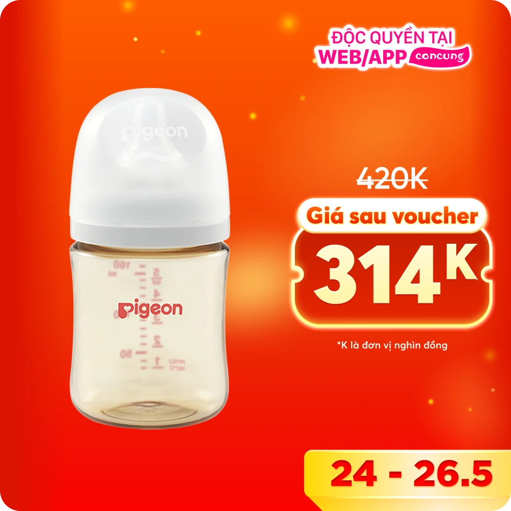 Bình Sữa Pigeon PPSU Softouch Baby-Friendly World 160ml (SS)